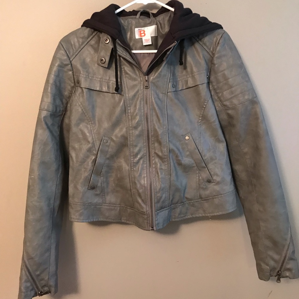 Hooded Layered Leather Jacket